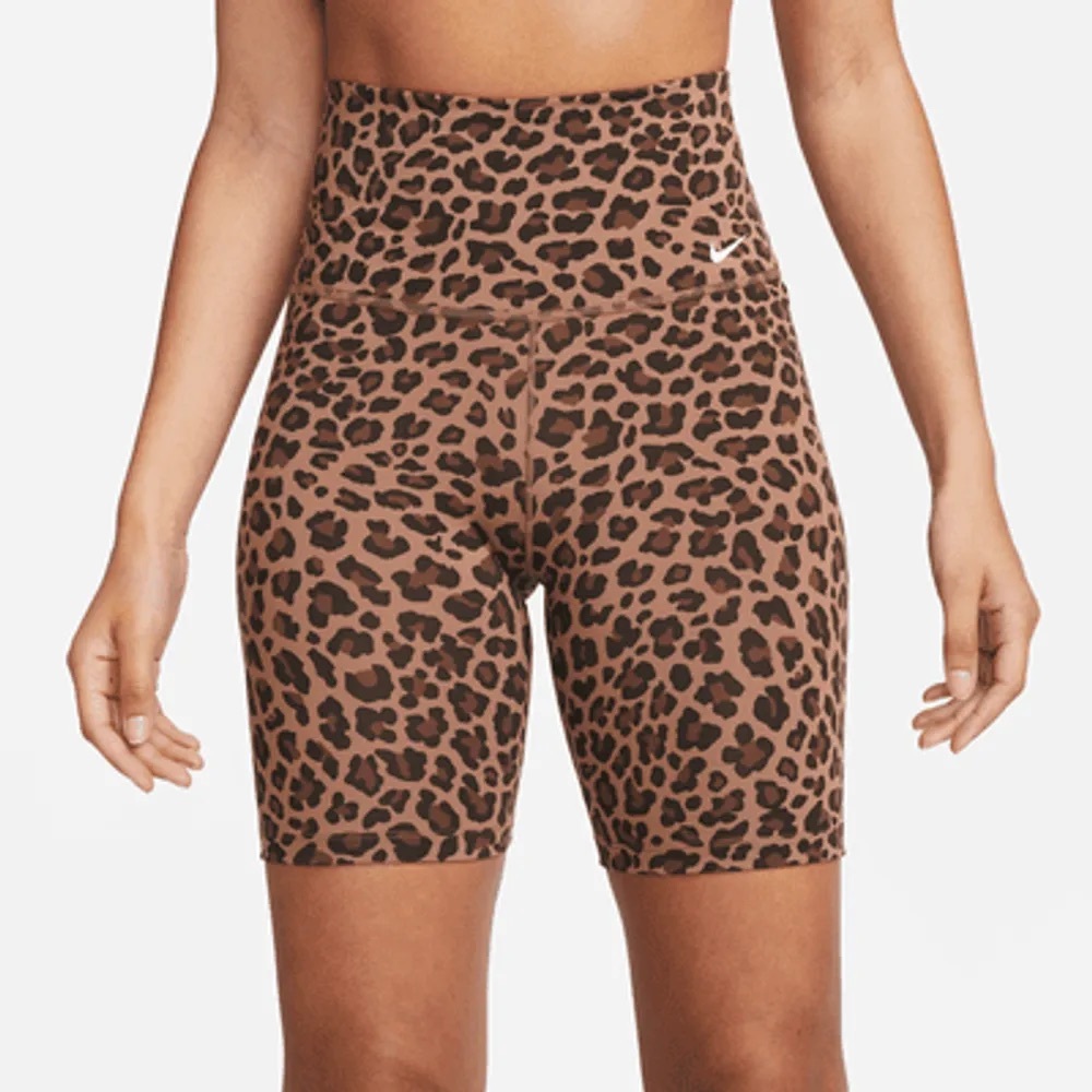 Nike One Dri-FIT Leopard Print 7" Inseam Brown Training Biker Shorts, M, NWT